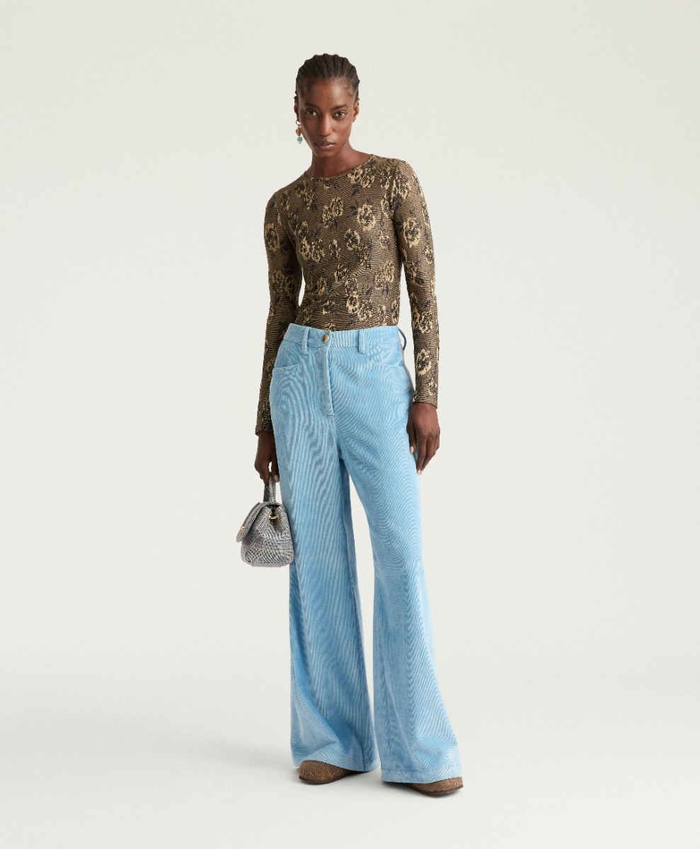 PANTALON PETER EN VELOURS  À CÔTES STRETCH - BLEU ACIER - Momonì
