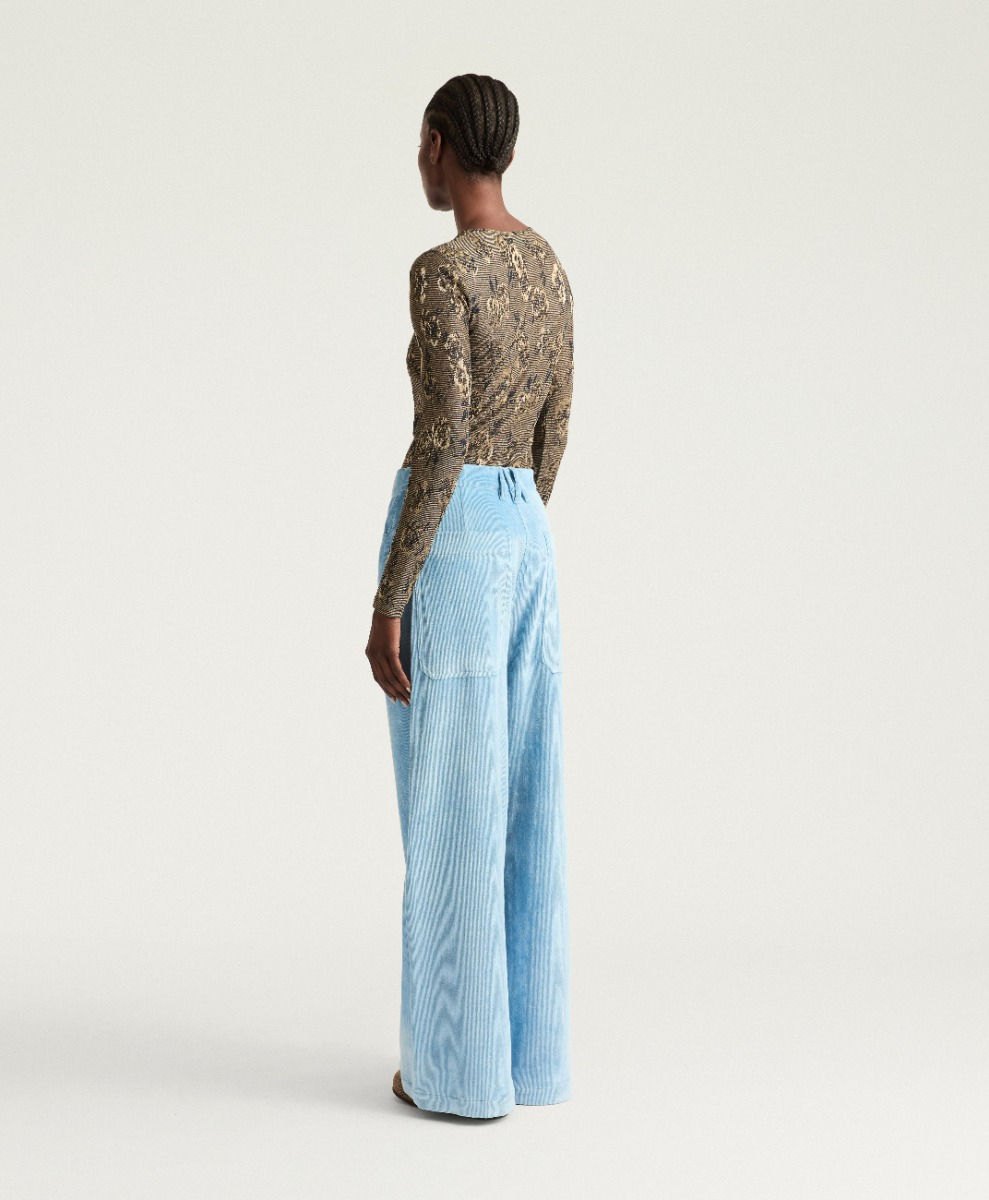 PANTALON PETER EN VELOURS  À CÔTES STRETCH - BLEU ACIER - Momonì