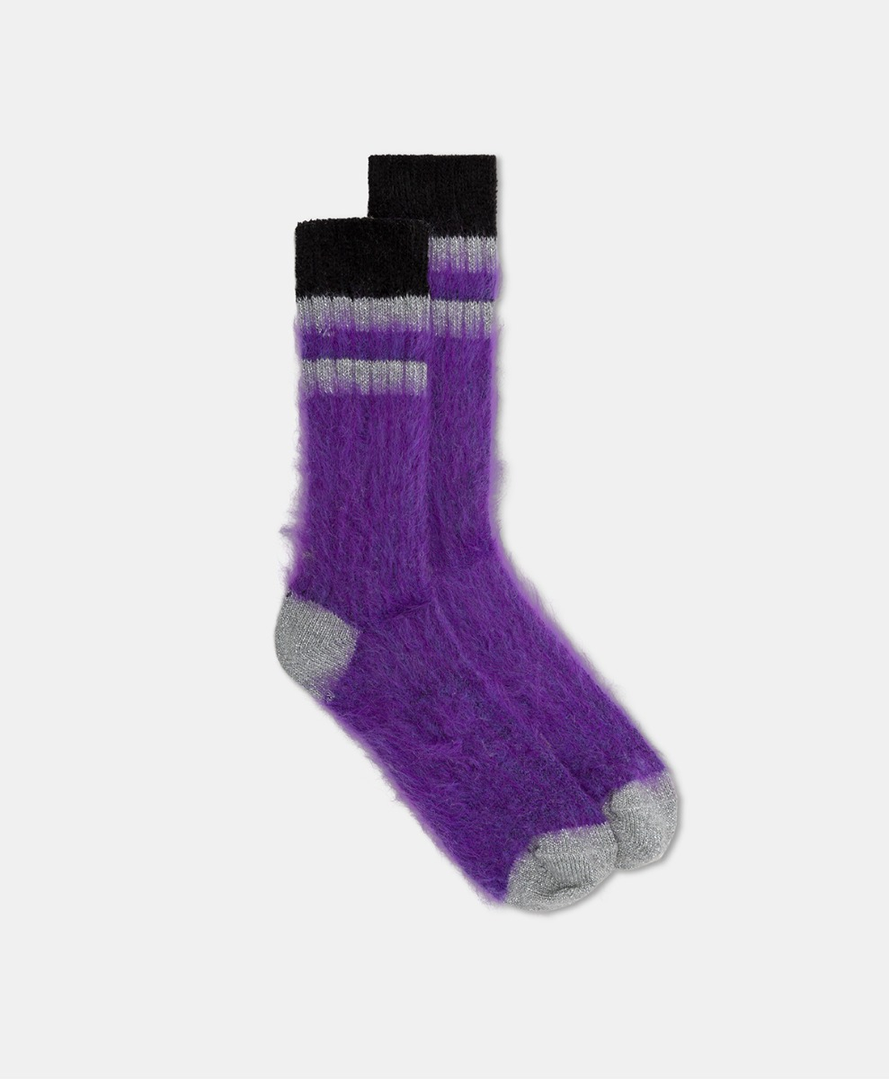 CHAUSSETTES JOSHI EN ALPAGA ET CHENILLE - VIOLET - Momonì