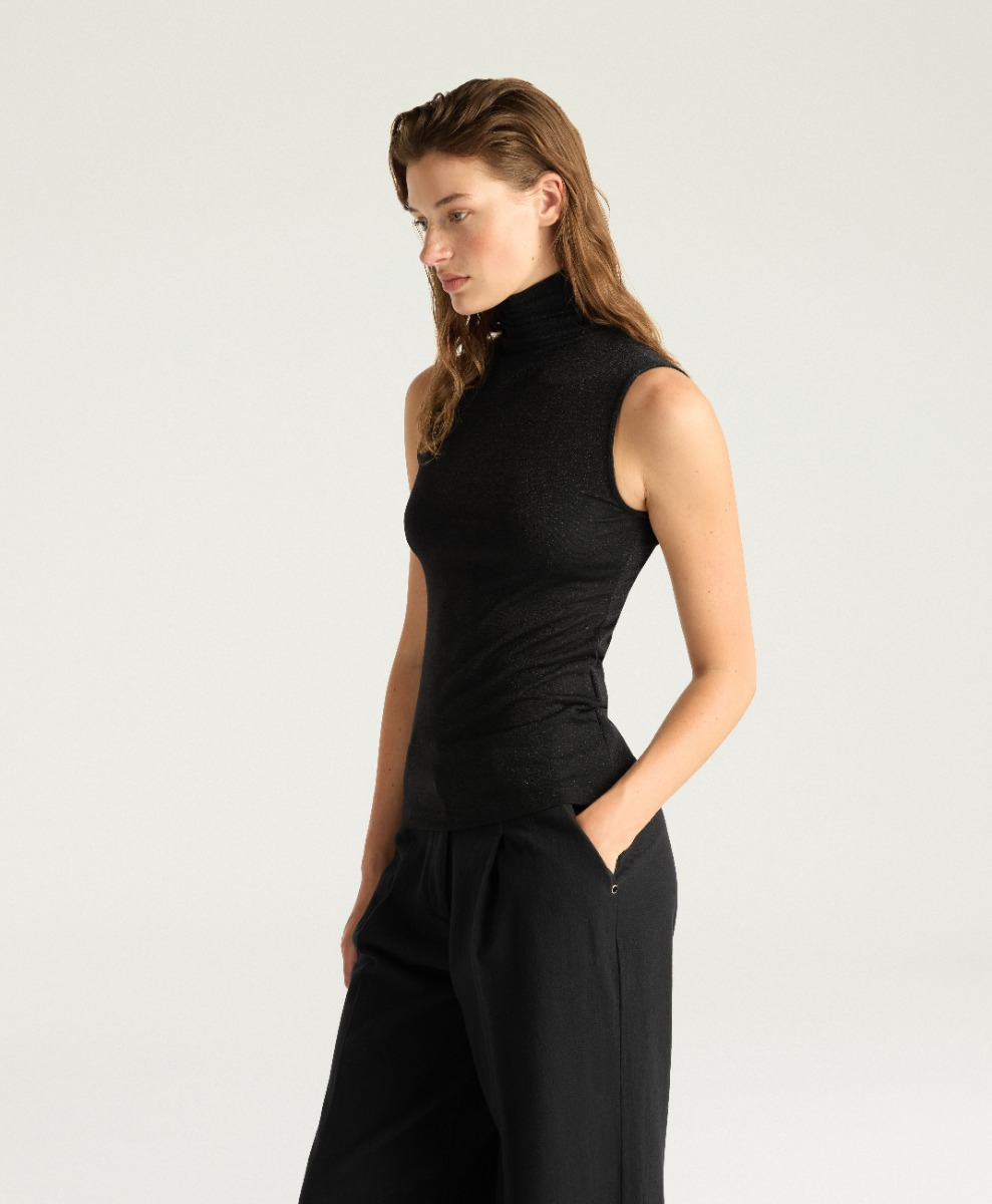 ALFRED T-SHIRT IN PLAIN JERSEY LUREX - BLACK - Momonì