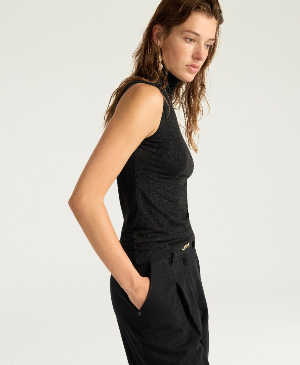 ALFRED T-SHIRT IN PLAIN JERSEY LUREX - BLACK - Momonì