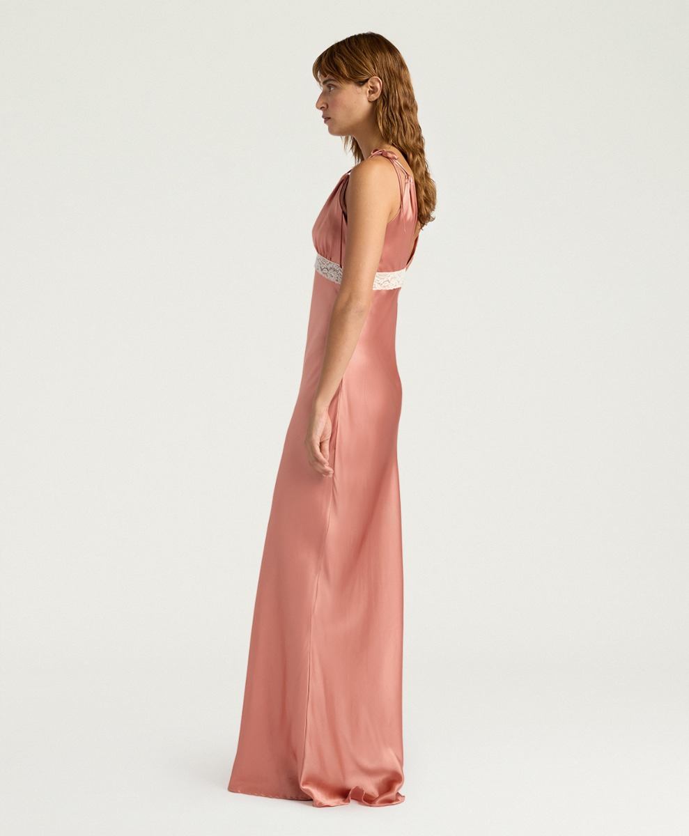 FEDORA DRESS IN SATIN - SALMON PINK - Momonì