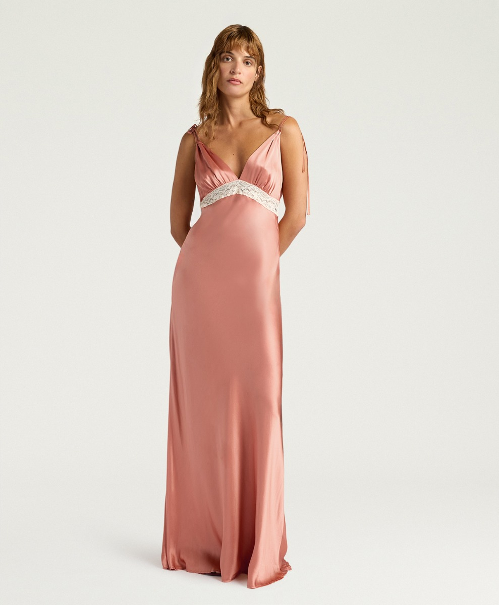 FEDORA DRESS IN SATIN - SALMON PINK - Momonì