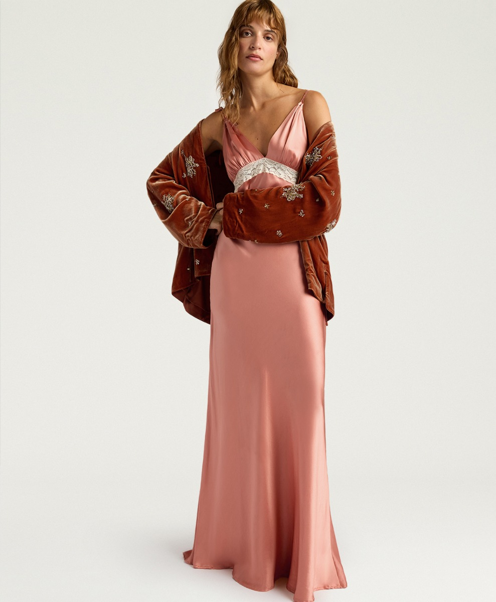 FEDORA DRESS IN SATIN - SALMON PINK - Momonì