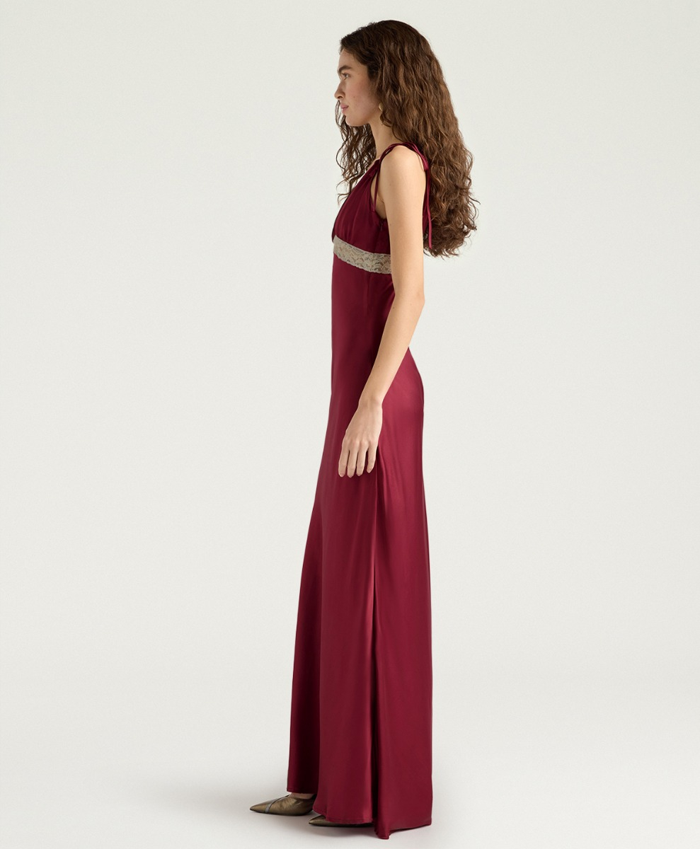 FEDORA DRESS IN SATIN - PRUNE - Momonì