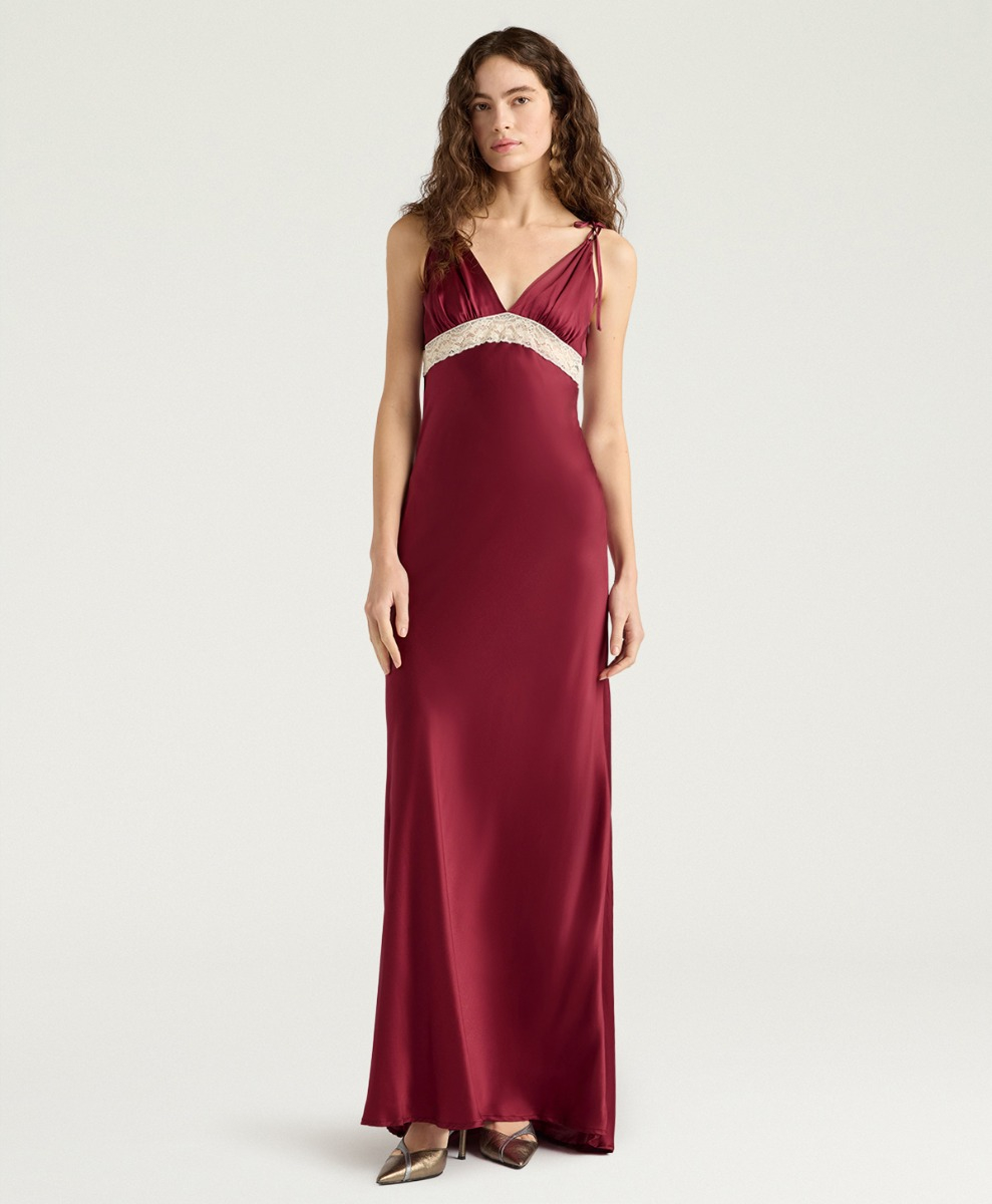 FEDORA DRESS IN SATIN - PRUNE - Momonì