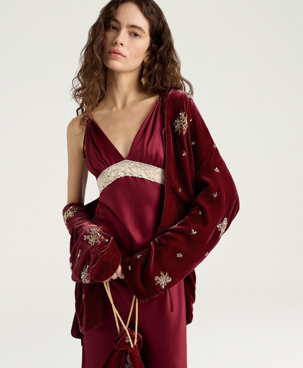 FEDORA DRESS IN SATIN - PRUNE - Momonì