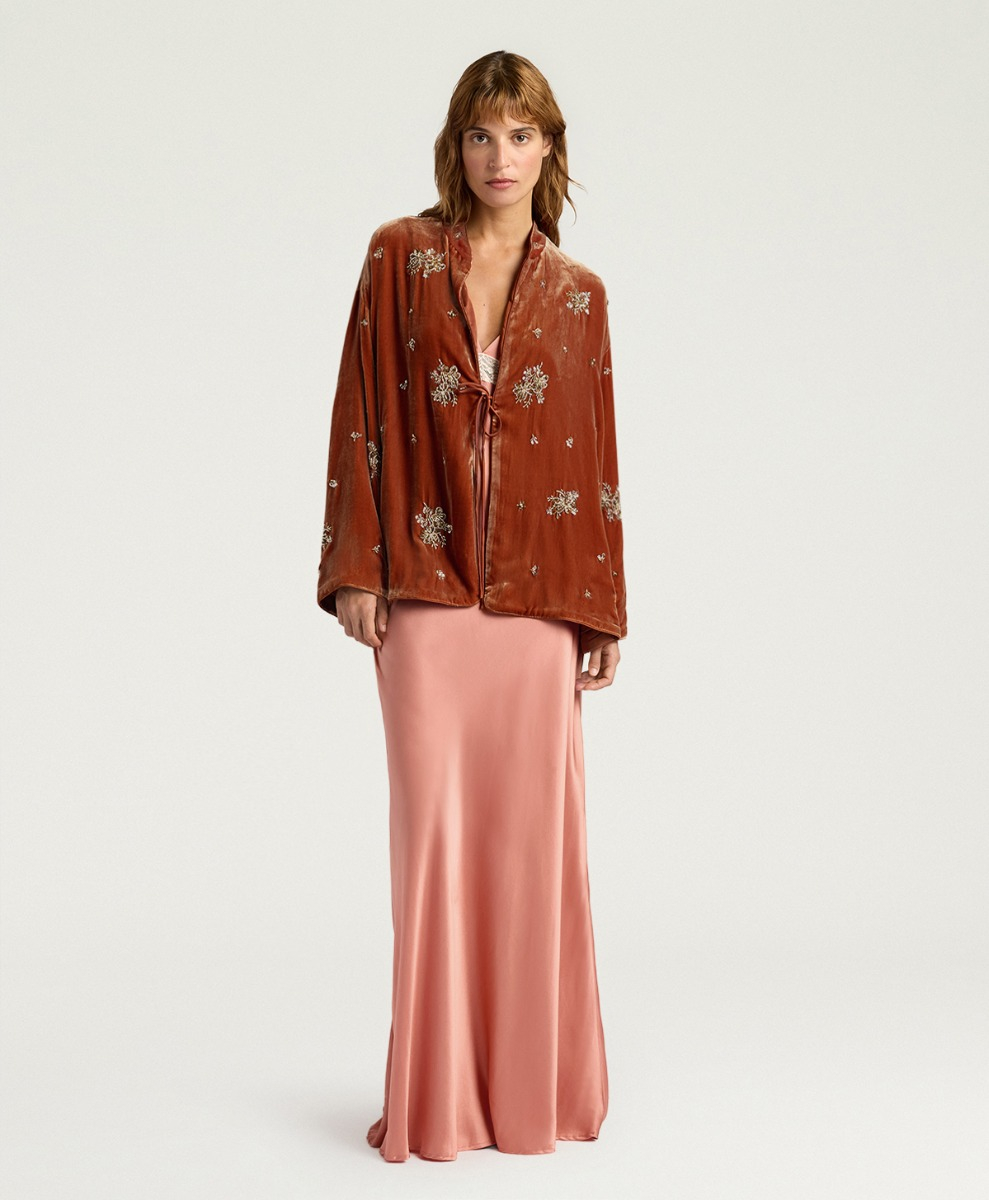 OPERA JACKET IN EMBROIDERED VELVET - SALMON PINK - Momonì