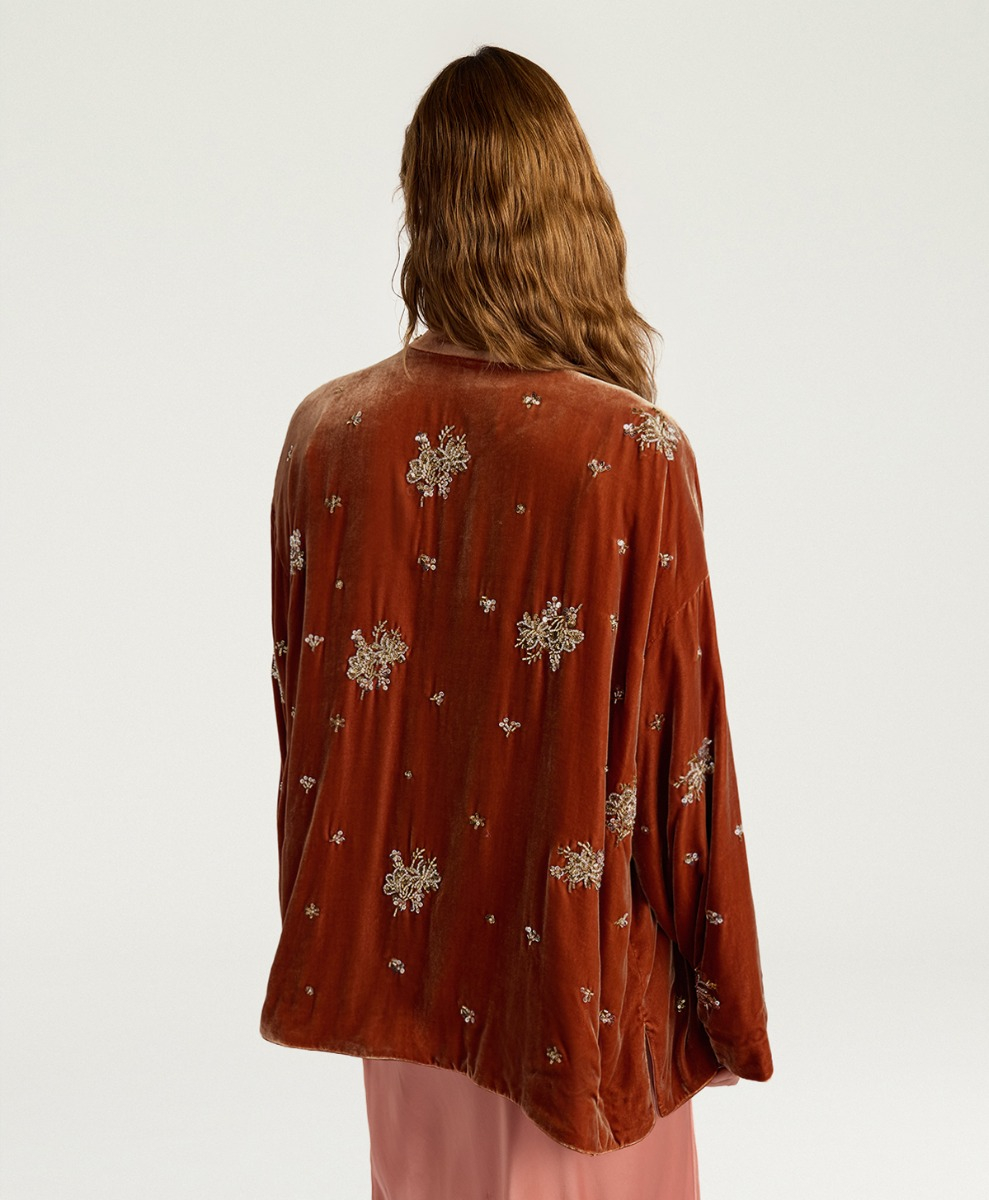 OPERA JACKET IN EMBROIDERED VELVET - SALMON PINK - Momonì