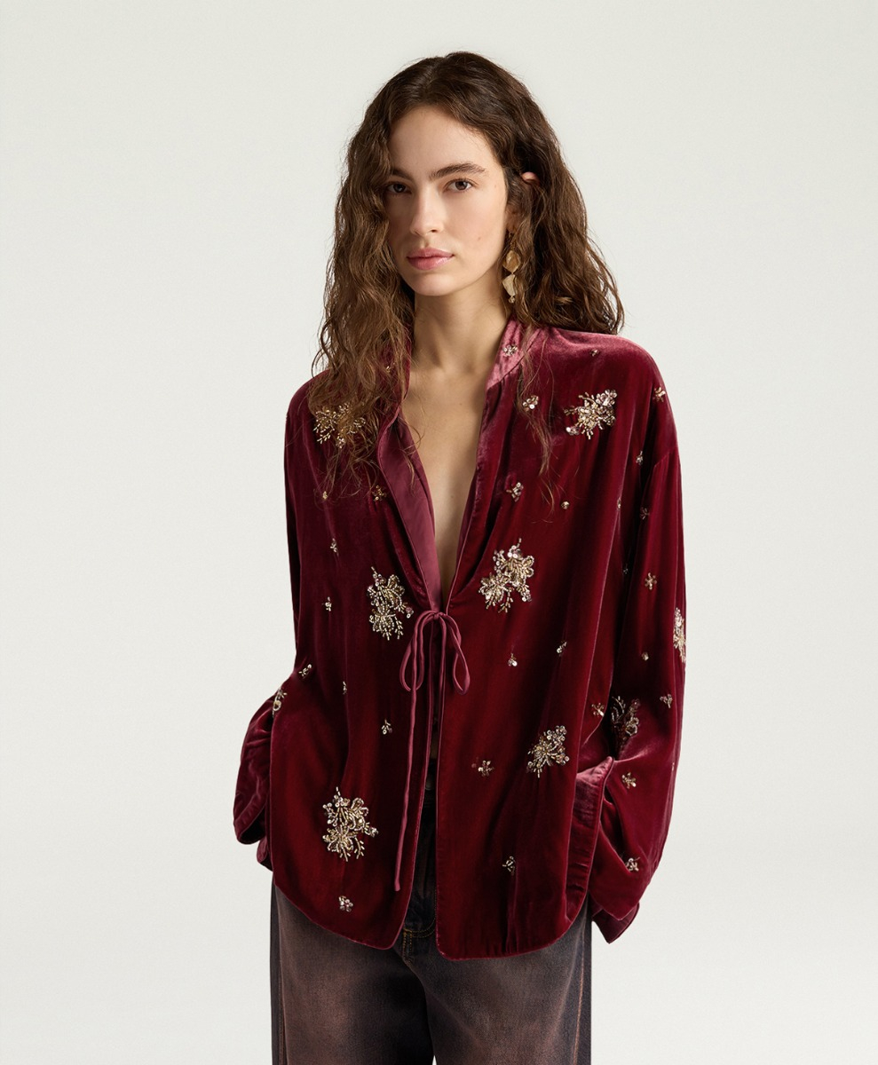 OPERA JACKET IN EMBROIDERED VELVET - PRUNE - Momonì