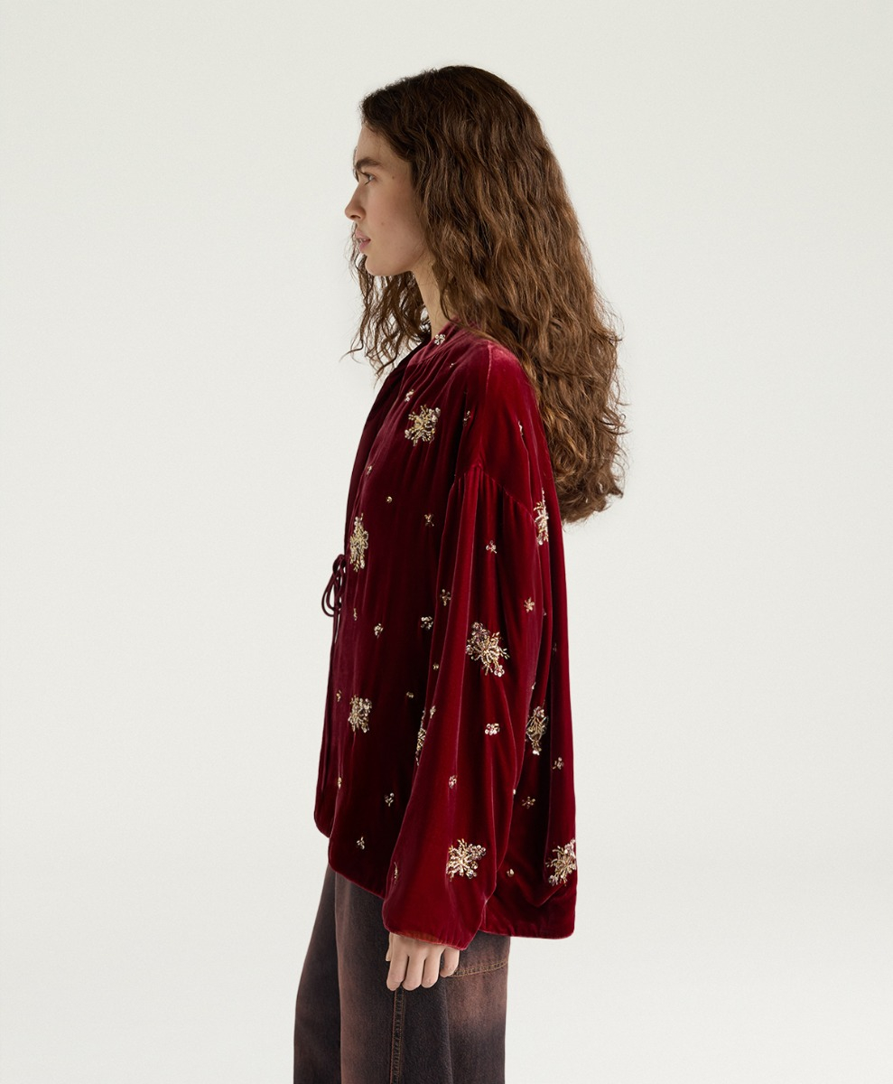 OPERA JACKET IN EMBROIDERED VELVET - PRUNE - Momonì