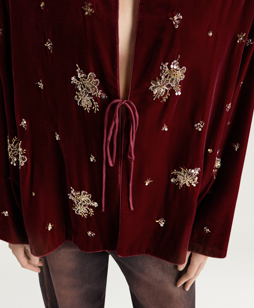 OPERA JACKET IN EMBROIDERED VELVET - PRUNE - Momonì