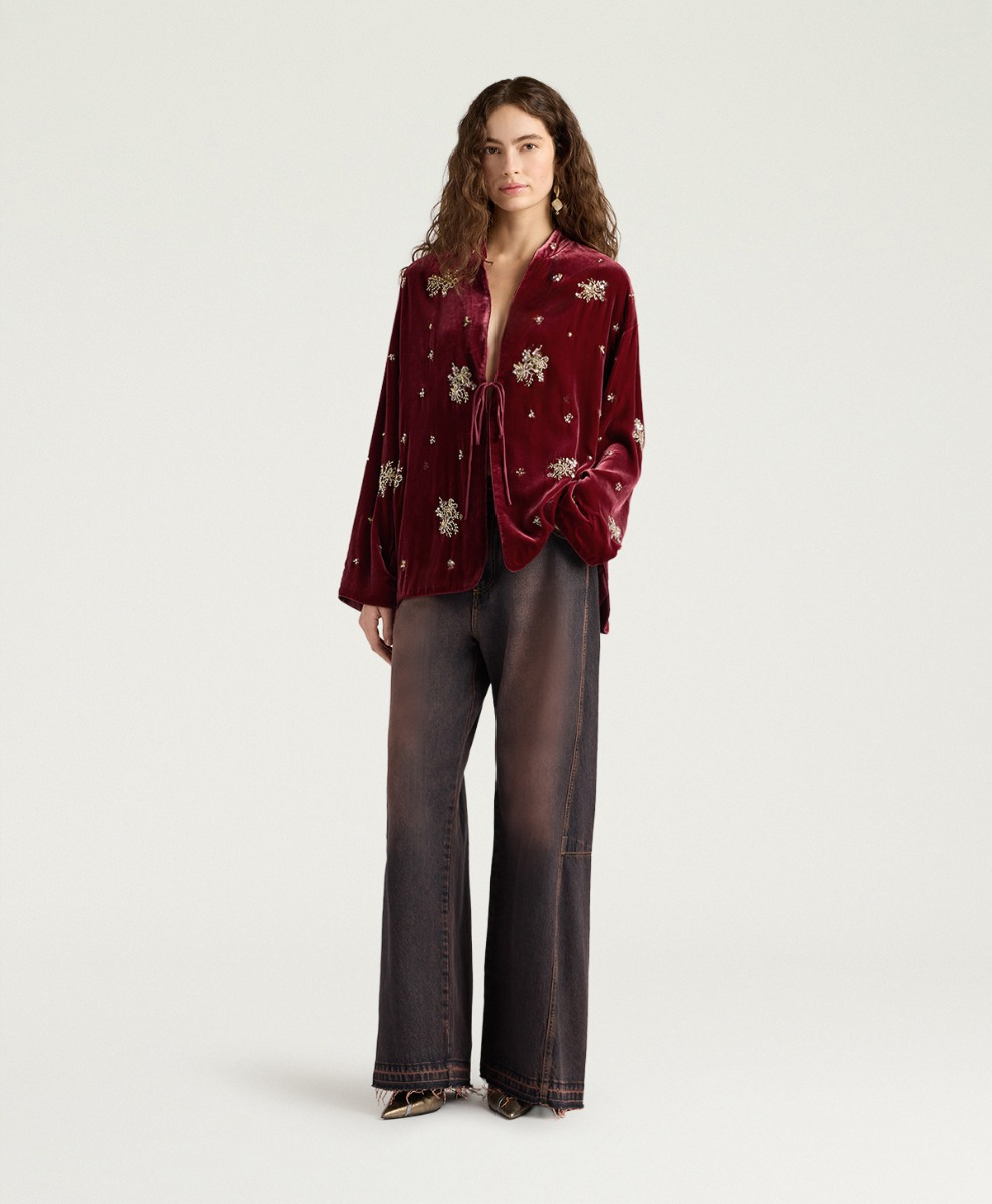 OPERA JACKET IN EMBROIDERED VELVET - PRUNE - Momonì