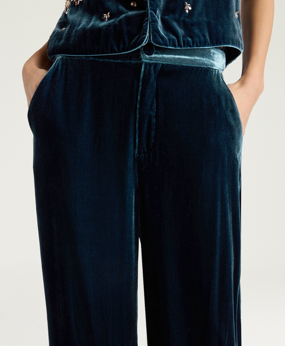 FENICE PANTS IN SMOOTH VELVET - TEAL - Momonì