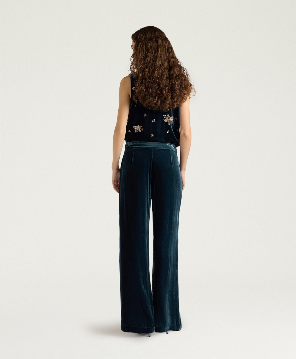 FENICE PANTS IN SMOOTH VELVET - TEAL - Momonì