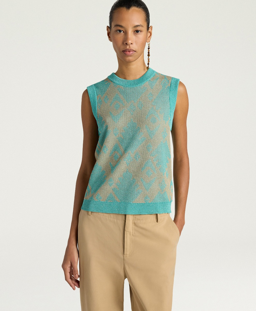image_position_description_8 - VETA TOP IN JACQUARD - AQUAMARINE/GOLD