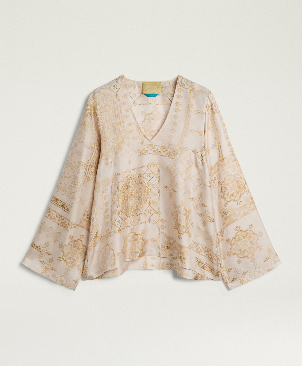 BLUSA JOYA IN TWILL DI SETA STAMPATO - PANNA/SENAPE - Momonì