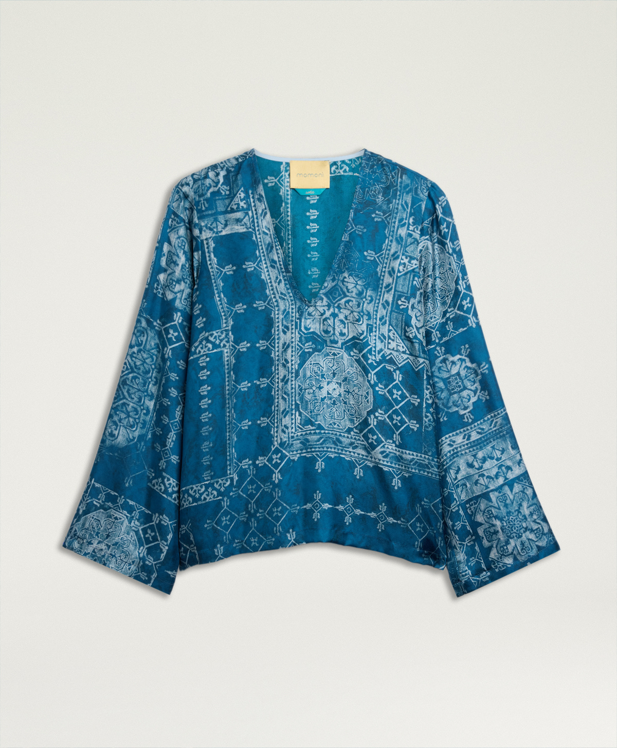 BLOUSE JOYA EN SERGÉ DE SOIE IMPRIMÉ - ENCRE/BLEU CLAIR - Momonì