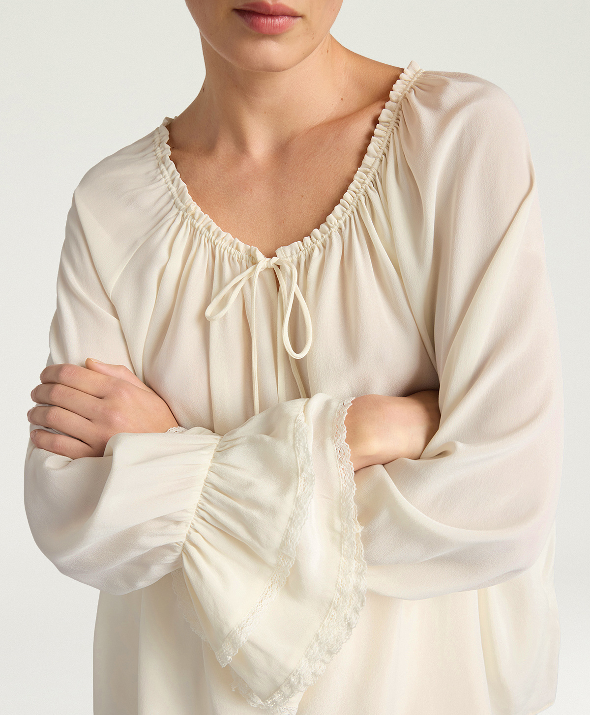 BLUSA MENDOZA IN SETA SAND WASH - PANNA - Momonì