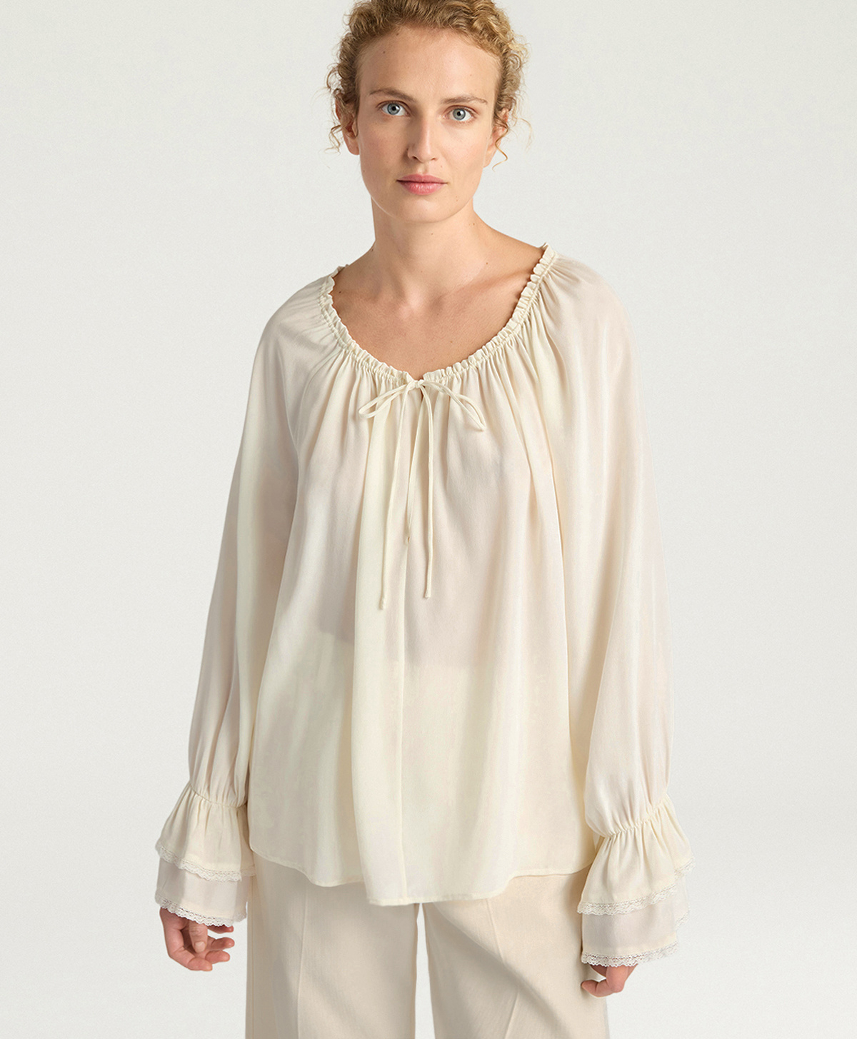 BLUSA MENDOZA IN SETA SAND WASH - PANNA - Momonì