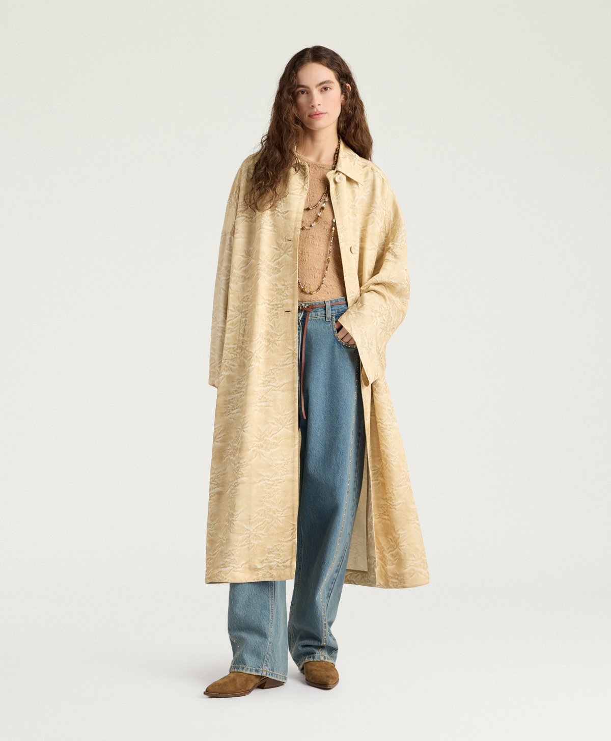 MANTEAU AZUL EN JACQUARD DE VISCOSE - CHAMPAGNE - Momonì