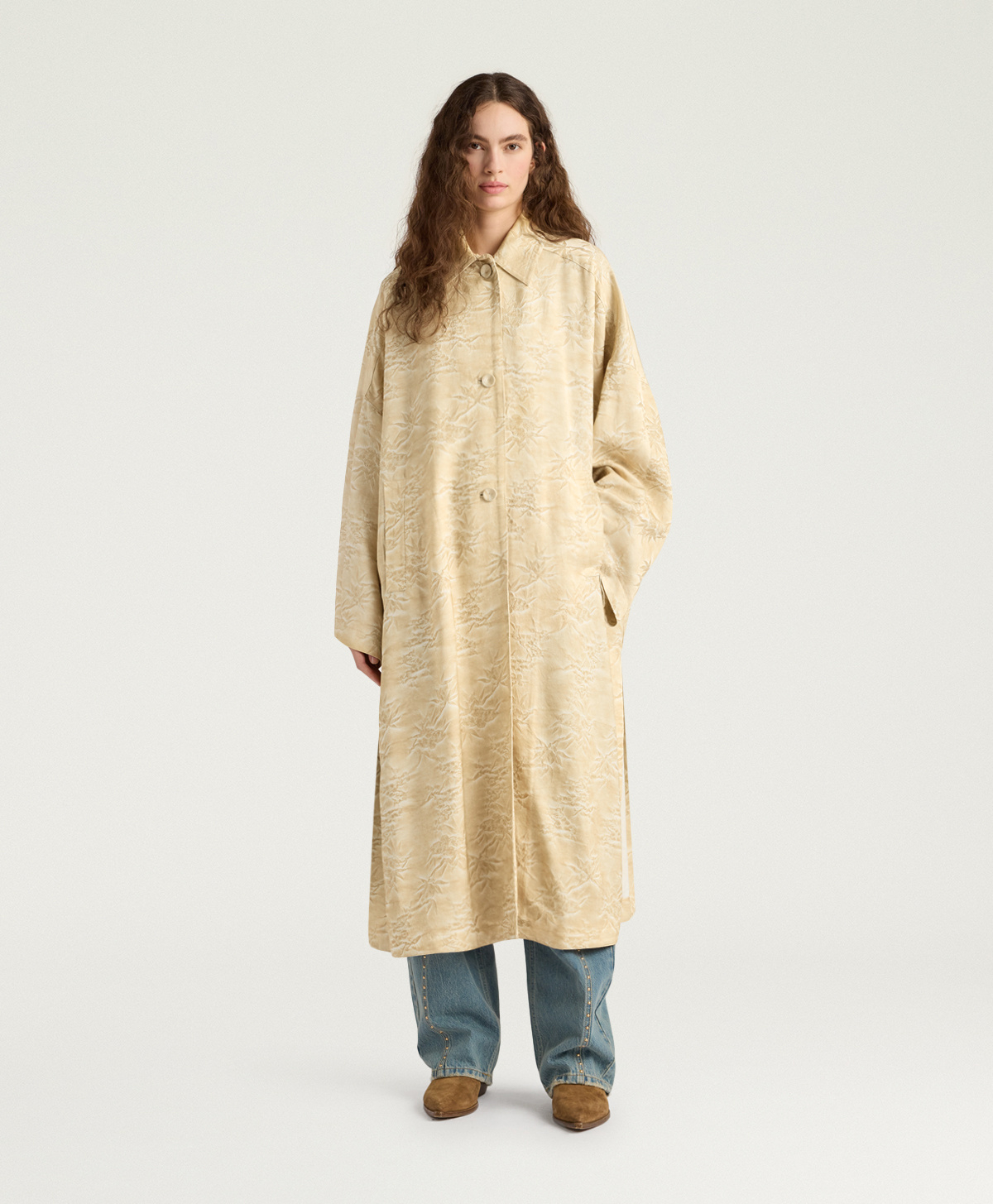 MANTEAU AZUL EN JACQUARD DE VISCOSE - CHAMPAGNE - Momonì