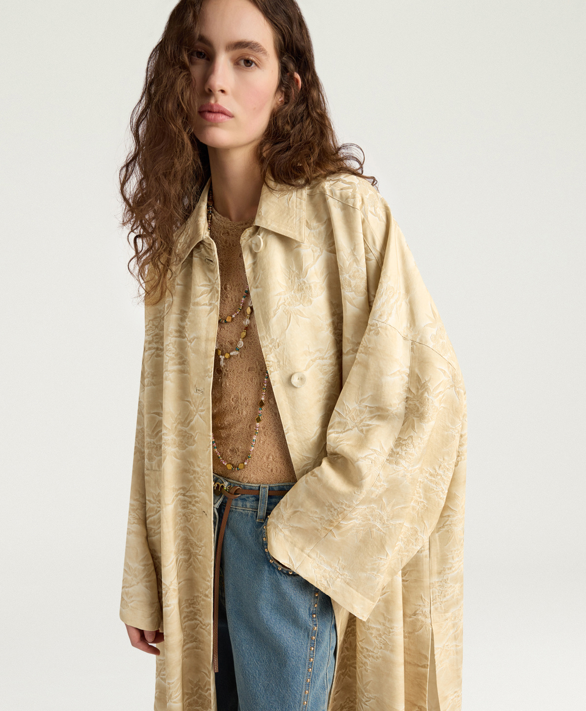 MANTEAU AZUL EN JACQUARD DE VISCOSE - CHAMPAGNE - Momonì
