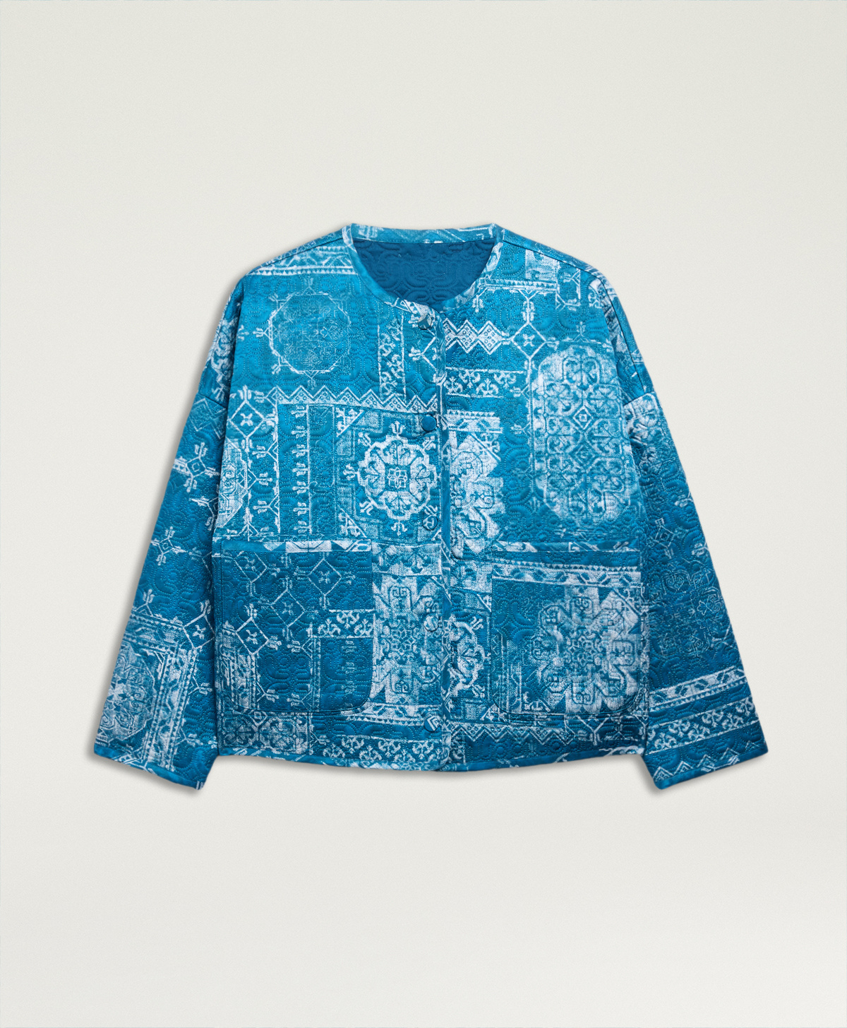 MANTEAU REV GELSOMINO EN MATELASSAGE IMPRIMÉ - ENCRE/BLEU CLAIR - Momonì