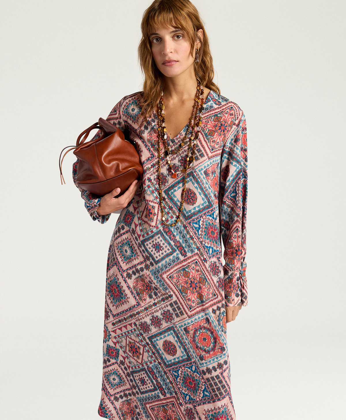 VESTITO CHACO IN CREPE DE CHINE ALL-OVER - MULTICOLOR ROSATO - Clothing - Momonì