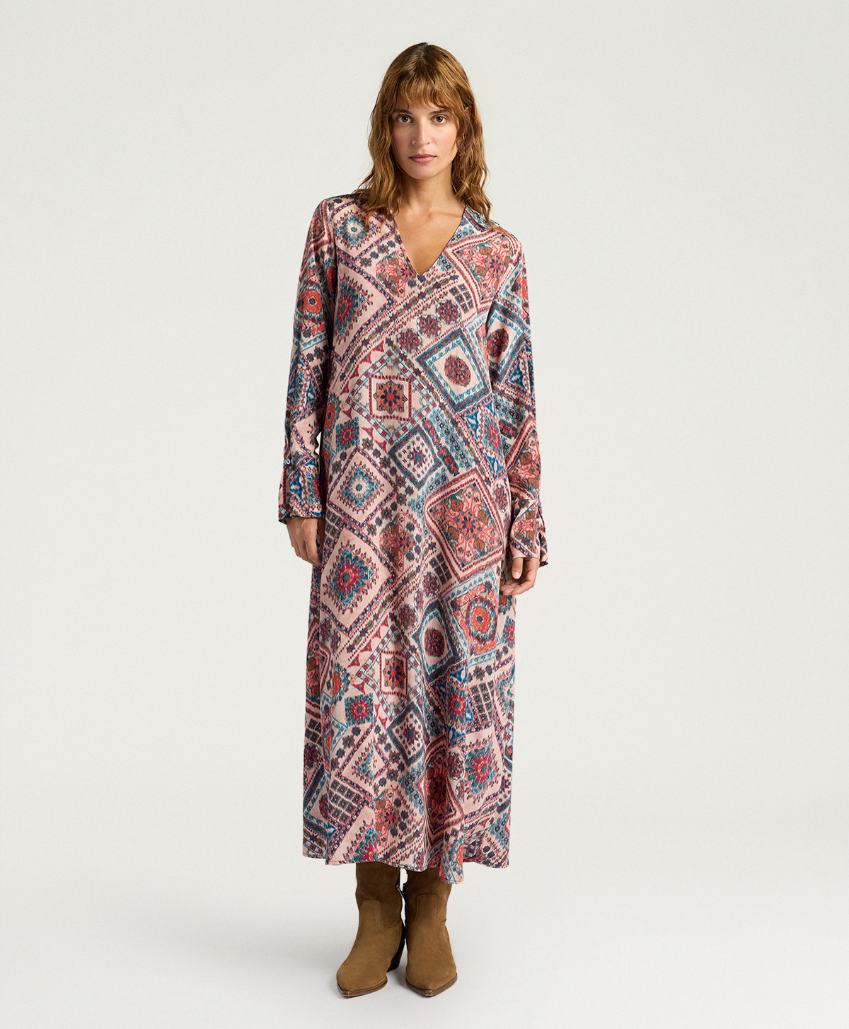 VESTITO CHACO IN CREPE DE CHINE ALL-OVER - MULTICOLOR ROSATO - Momonì