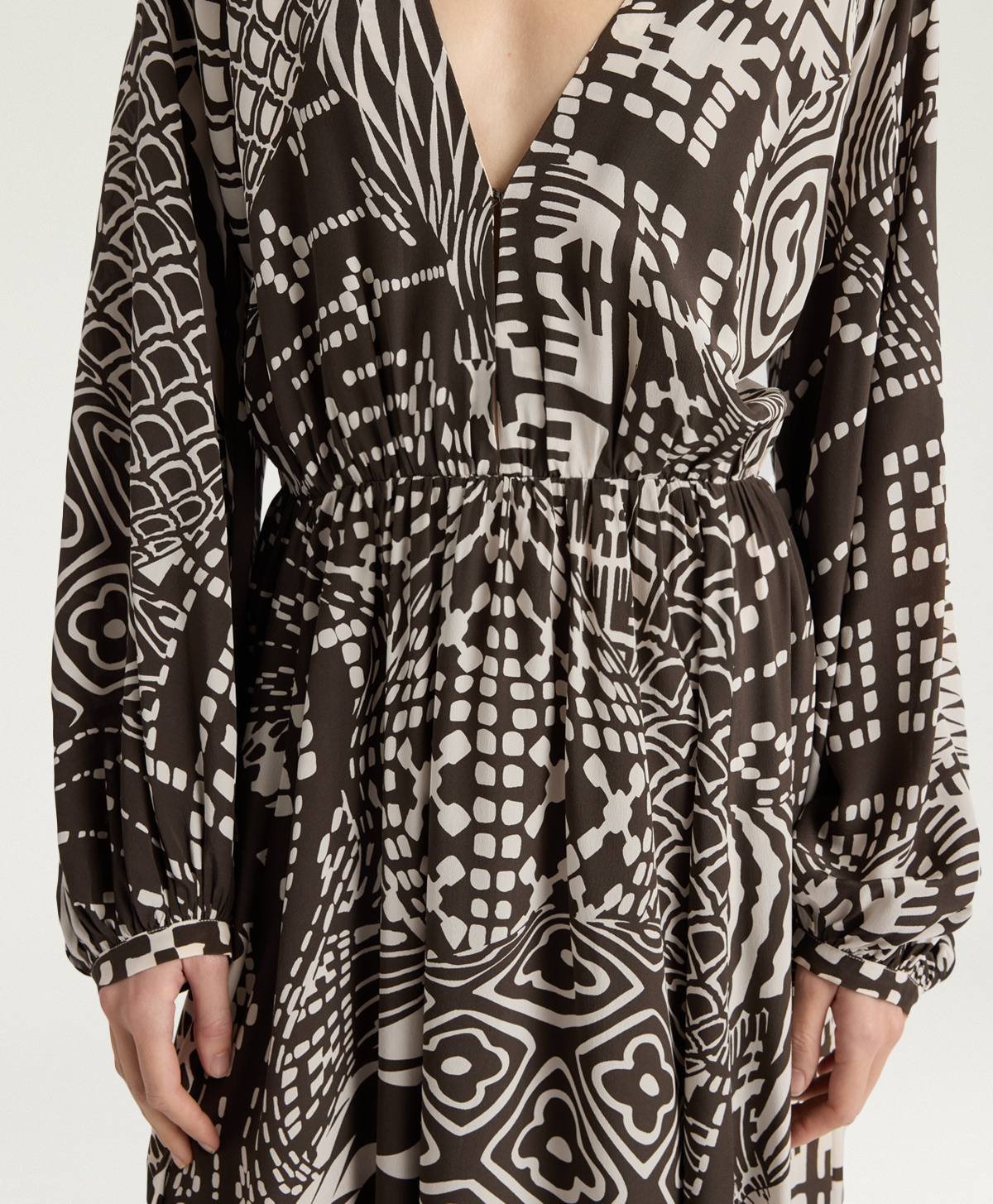 VESTITO FRANCISCO IN CREPE DE CHINE ALL-OVER - PANNA/CACAO - Momonì