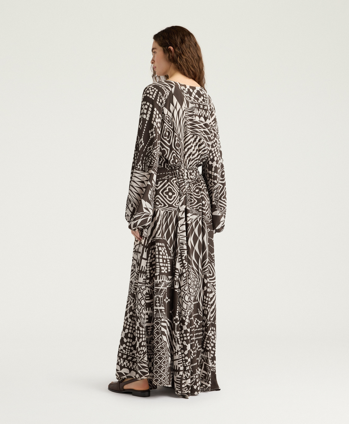 VESTITO FRANCISCO IN CREPE DE CHINE ALL-OVER - PANNA/CACAO - Momonì