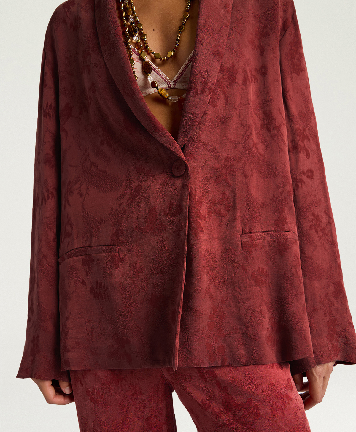 VESTE PICEA EN CUPRO JACQUARD - BRIQUE - Momonì