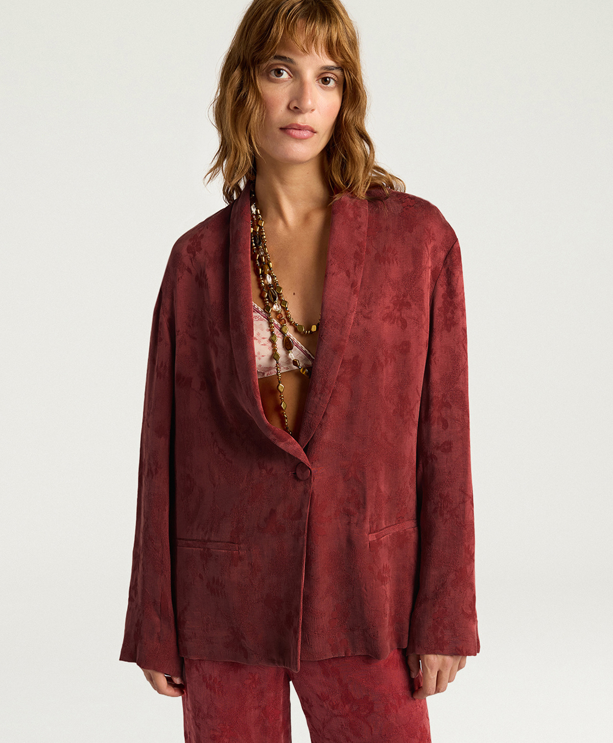 VESTE PICEA EN CUPRO JACQUARD - BRIQUE - Momonì