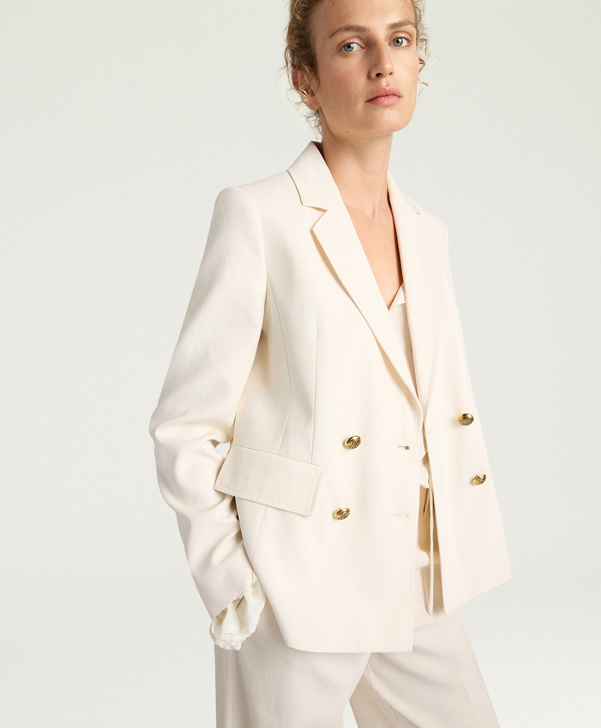 SIERRA JACKET IN SOLID COLOUR CHEVRON VISCOSE/COTTON - CREAM - Clothing - Momonì