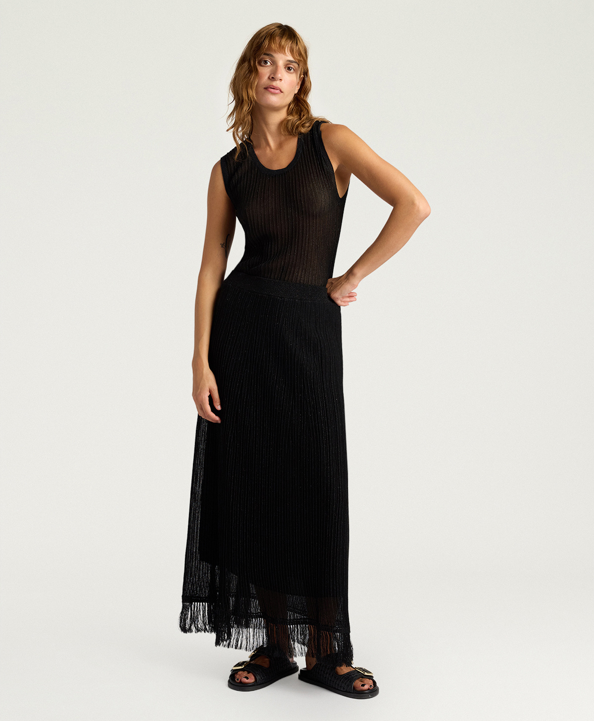 YEI SKIRT IN LUREX MIXED STITCHES - BLACK - Momonì