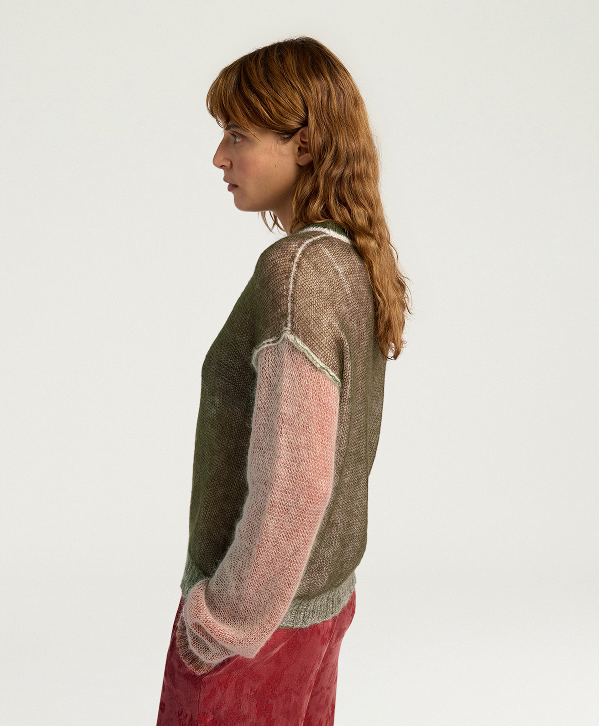 ALMA SWEATER IN COLOUR-BLOCK VANISÉ - GREEN/ORANGE/CREAM - Momonì