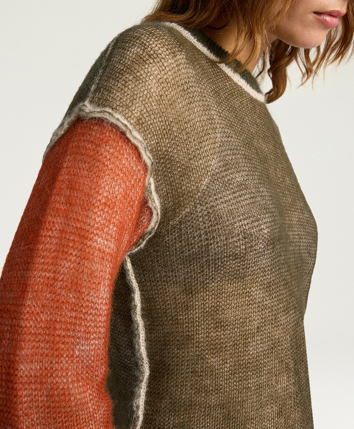 ALMA SWEATER IN COLOUR-BLOCK VANISÉ - GREEN/ORANGE/CREAM - Momonì