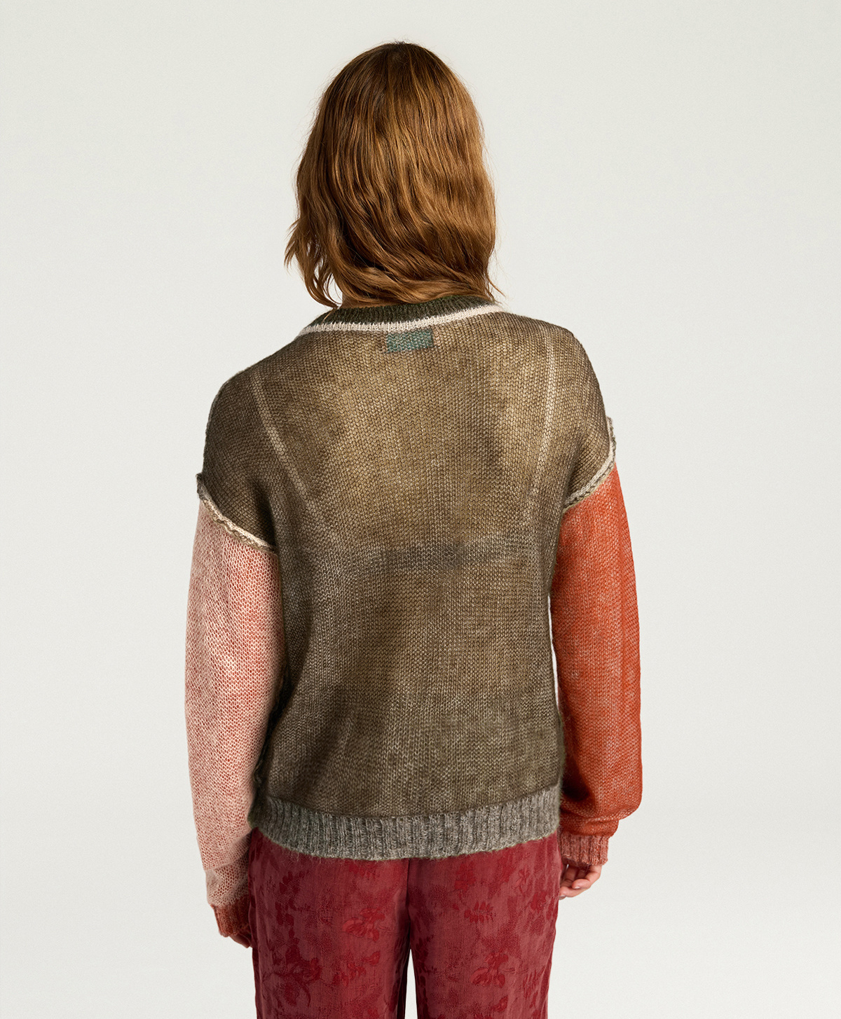 ALMA SWEATER IN COLOUR-BLOCK VANISÉ - GREEN/ORANGE/CREAM - Momonì