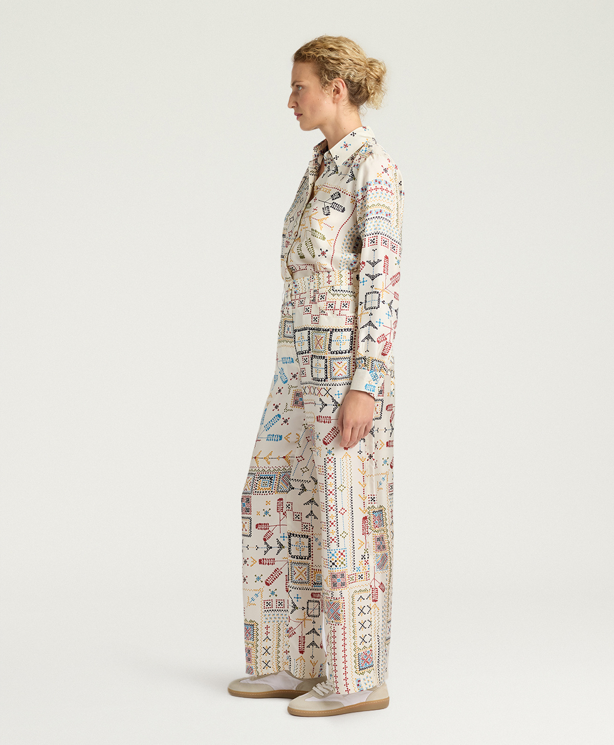 PANTALONI ORTIZ IN TWILL DI SETA STAMPATO - MULTICOLOR PANNA - Momonì