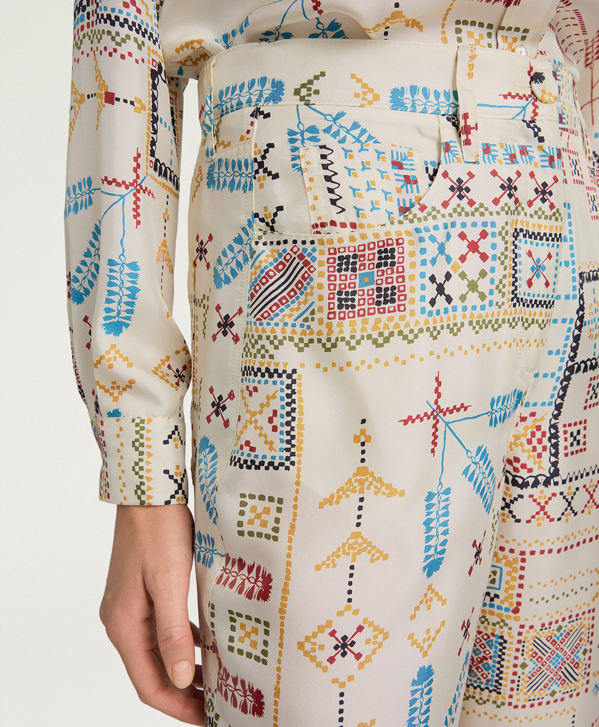 PANTALONI ORTIZ IN TWILL DI SETA STAMPATO - MULTICOLOR PANNA - Momonì
