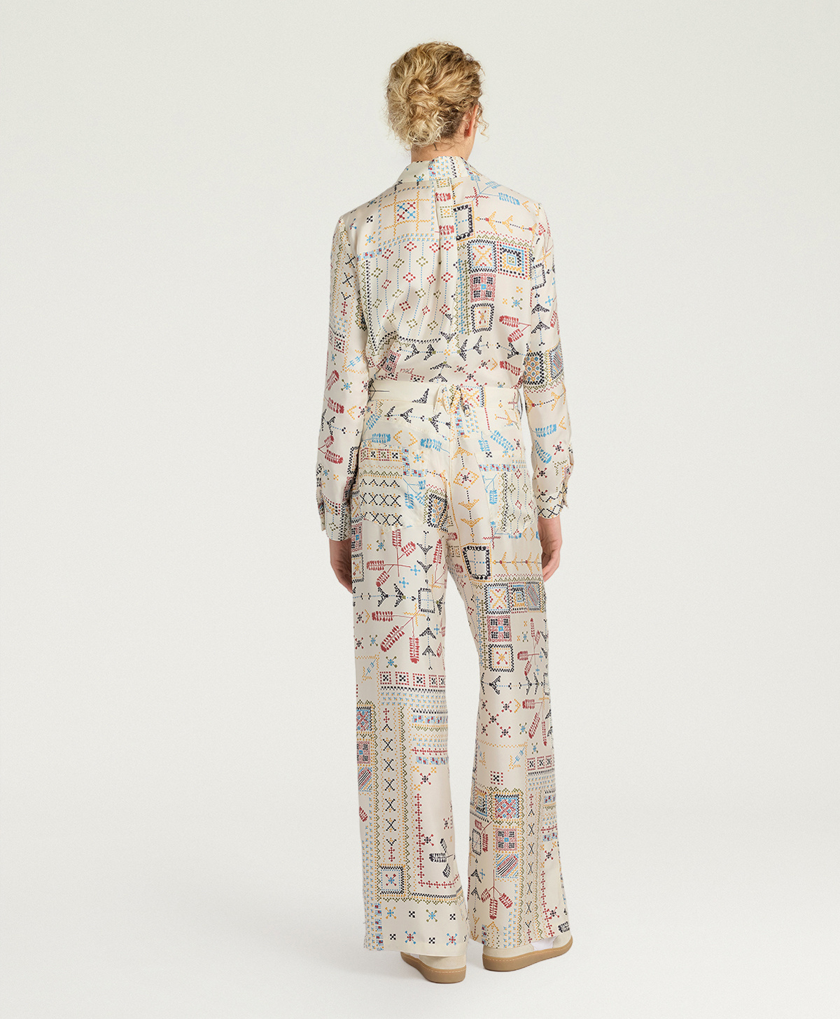 PANTALONI ORTIZ IN TWILL DI SETA STAMPATO - MULTICOLOR PANNA - Momonì