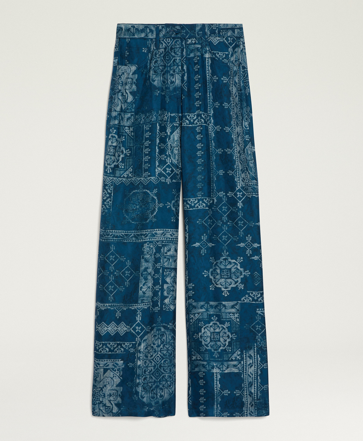 PANTALONI ORTIZ IN TWILL DI SETA STAMPATO - INCHIOSTO/AZZURRO - Momonì