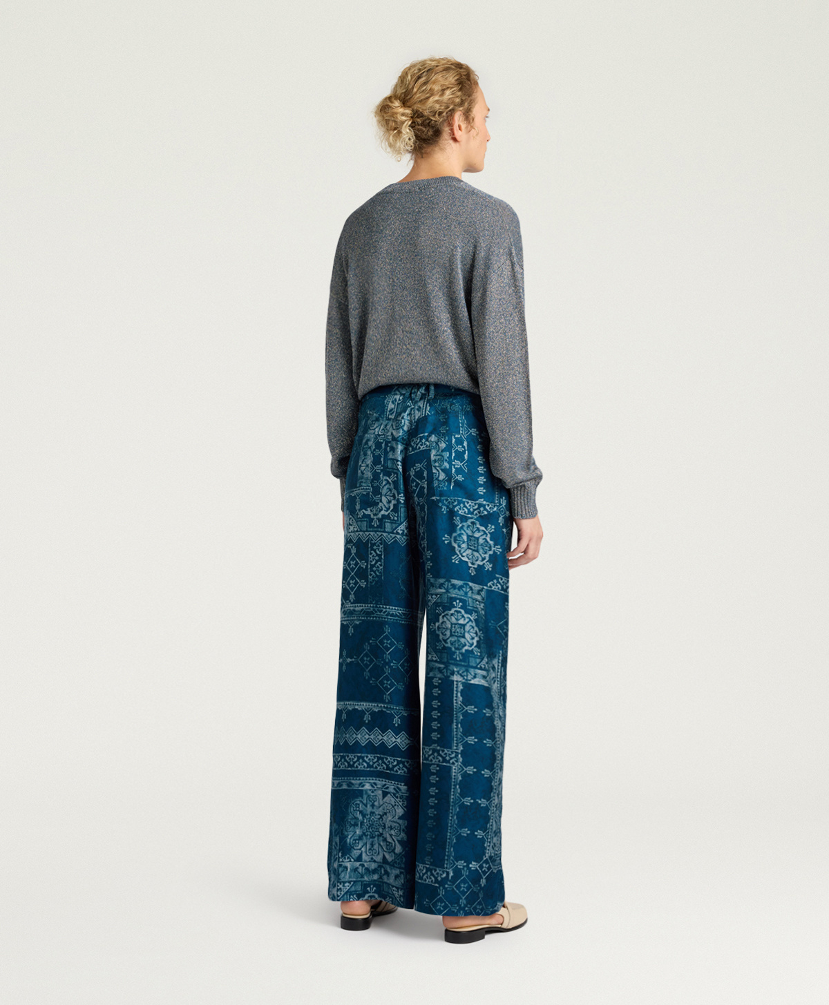 PANTALONI ORTIZ IN TWILL DI SETA STAMPATO - INCHIOSTO/AZZURRO - Momonì