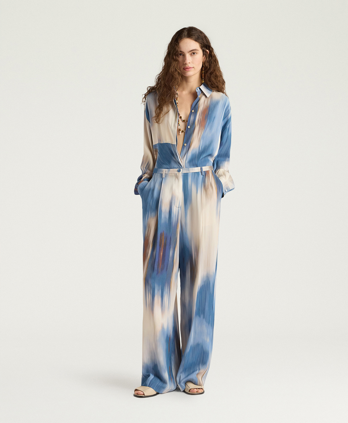 PANTALON ALIENTO EN VISCOSE IMPRIMÉE - MULTICOLORE CÉRULÉEN - Momonì