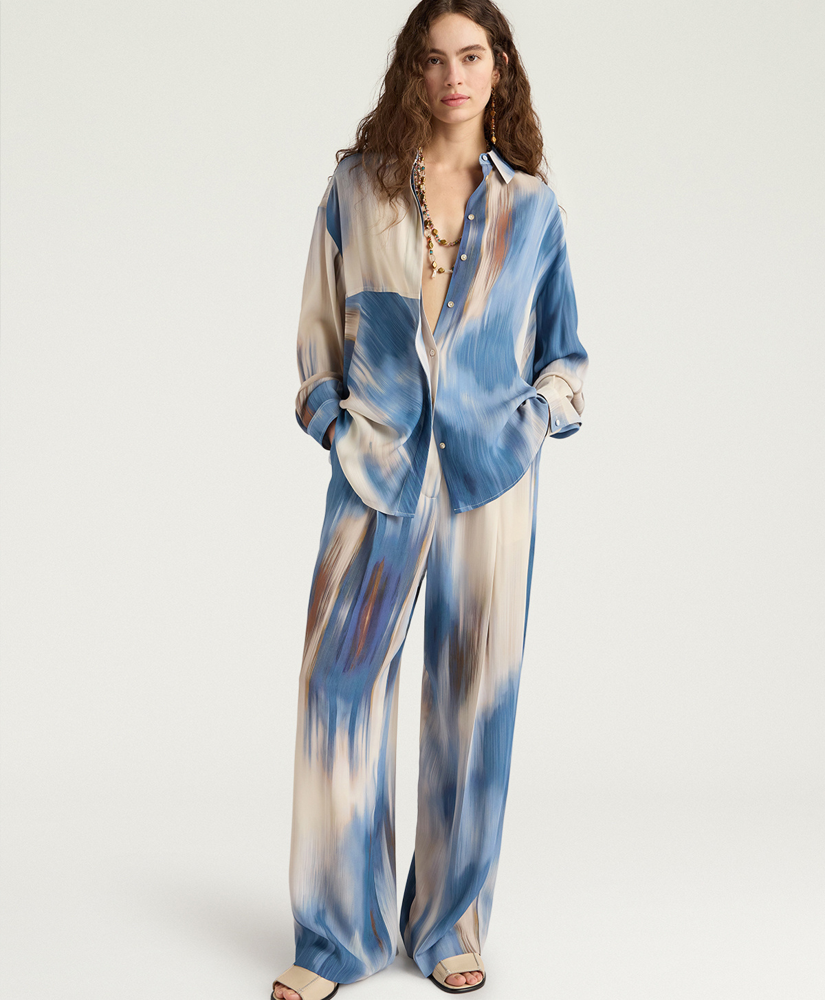 PANTALON ALIENTO EN VISCOSE IMPRIMÉE - MULTICOLORE CÉRULÉEN - Momonì