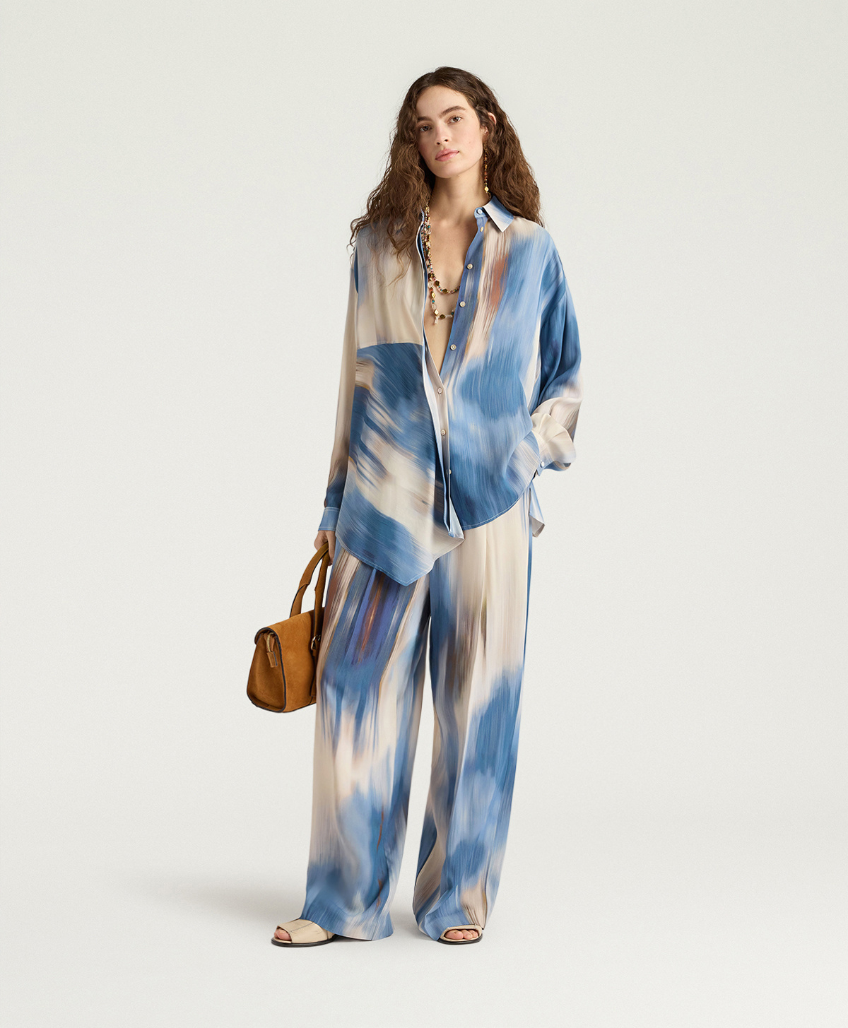 PANTALON ALIENTO EN VISCOSE IMPRIMÉE - MULTICOLORE CÉRULÉEN - Momonì