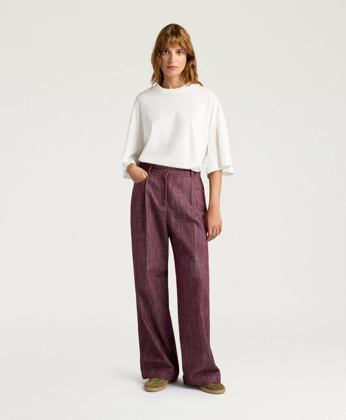 PANTALONI AZULADO IN DENIM - BORDEAUX - Momonì