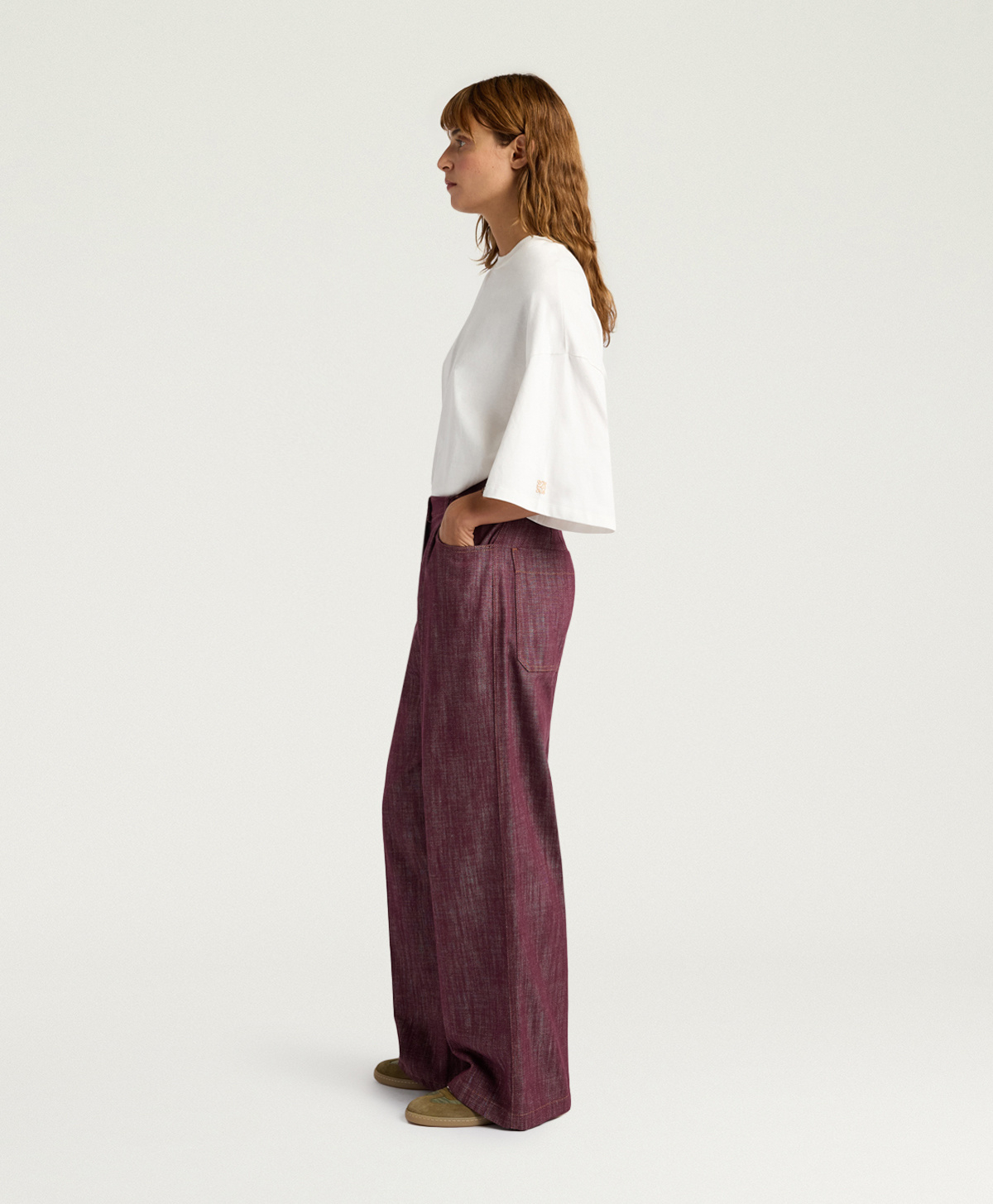 PANTALONI AZULADO IN DENIM - BORDEAUX - Momonì
