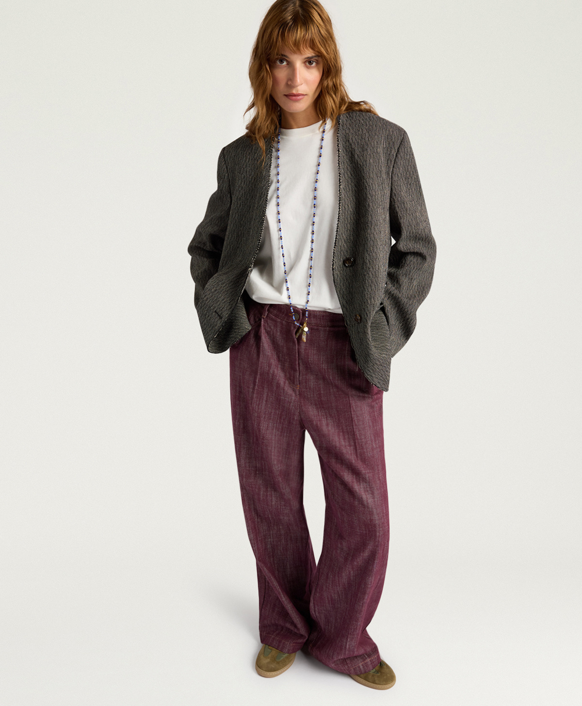 PANTALONI AZULADO IN DENIM - BORDEAUX - Momonì